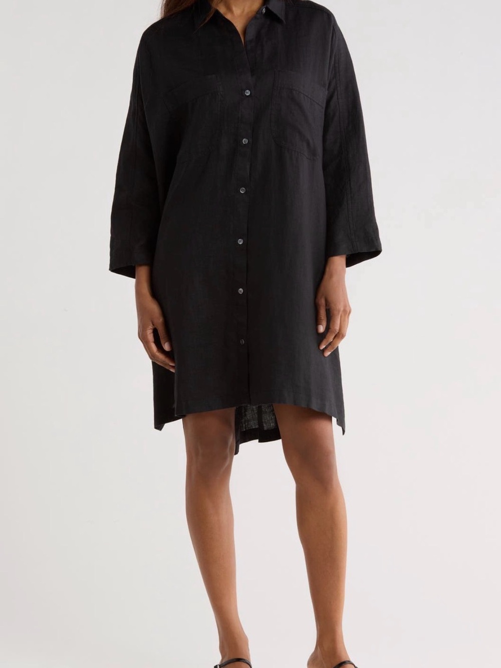 James Perse size 4 Small Linen Shirt Dress Long Sleeve Button Down Black NEW NWT